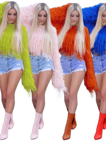 Fashion handmade tassel knitted pullover sweater