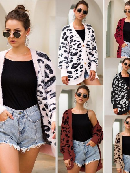 Long sleeve small cardigan leopard sweater