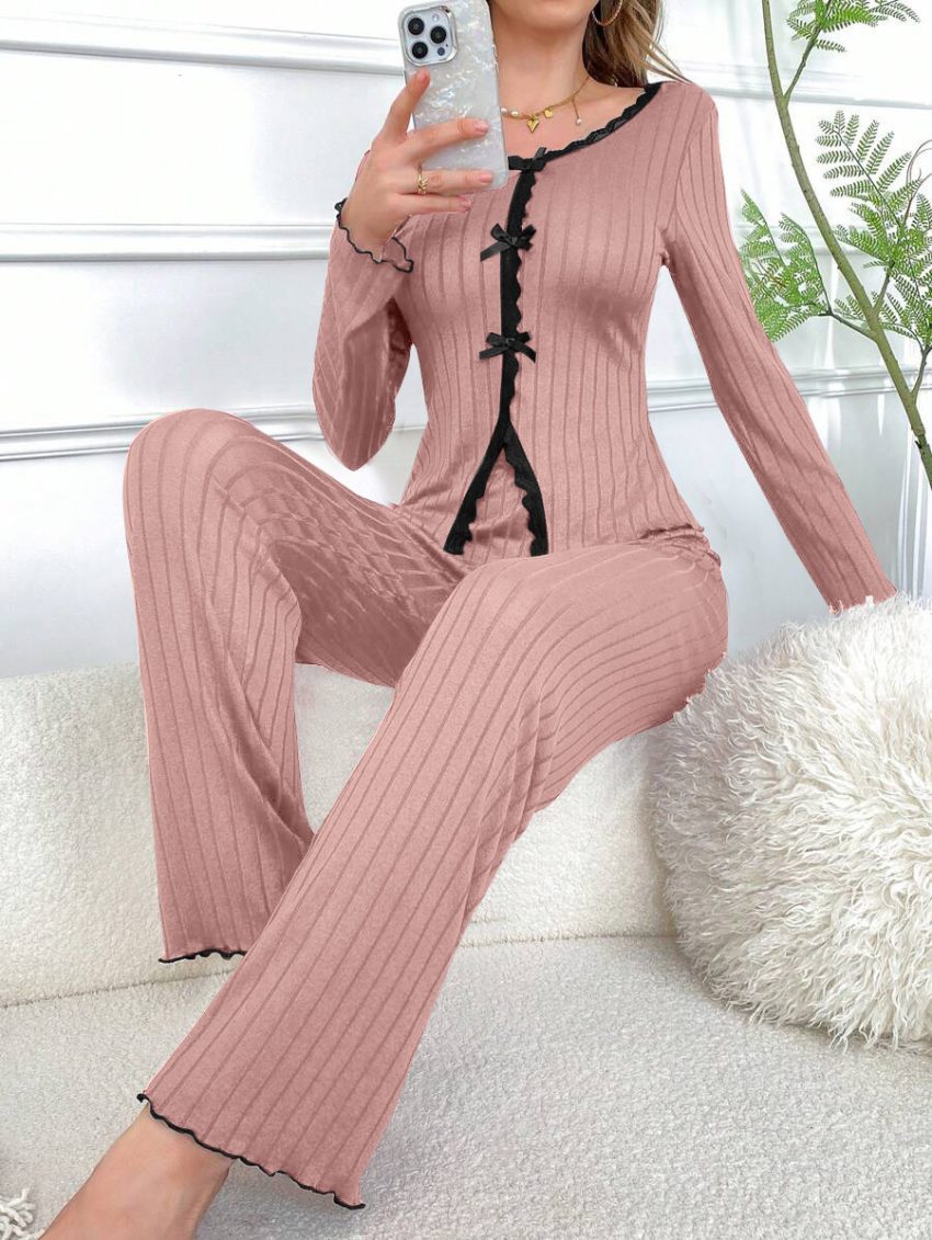 Long Sleeve Trousers Casual Homewear Lace Cardigan Suit