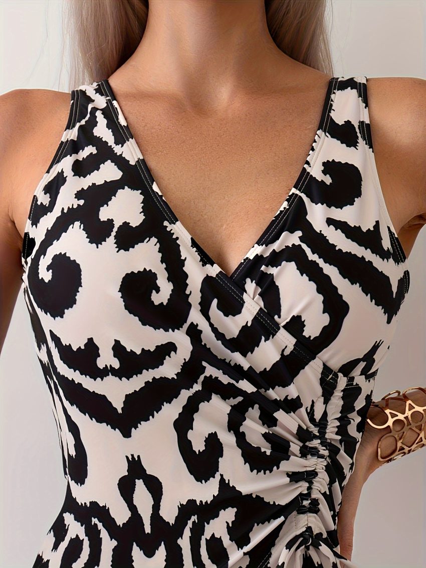 Women's Fashion Europe And The United States Cross Bag Draw Pleated Draw Rope One-piece Swimsuit Holiday Style