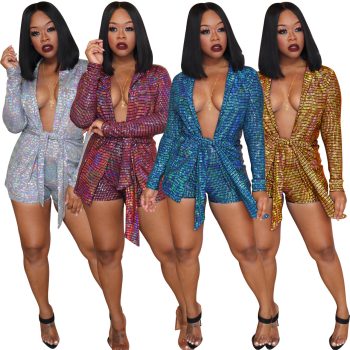 Sequin Gold Stamping Nightclub Long Sleeve Small Suit Two Piece