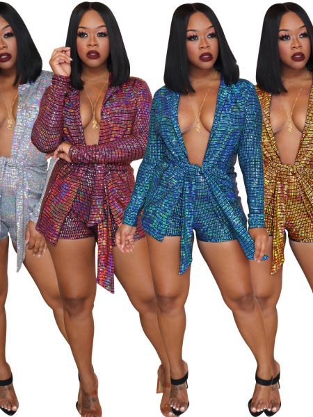 Sequin Gold Stamping Nightclub Long Sleeve Small Suit Two Piece
