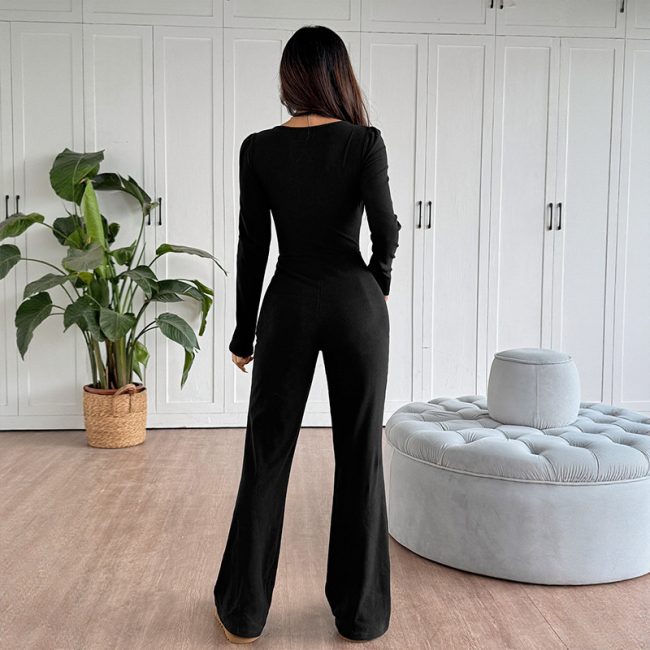 Women's Solid Color Chest Lace-up Slim-fit Hot Girl Jumpsuit