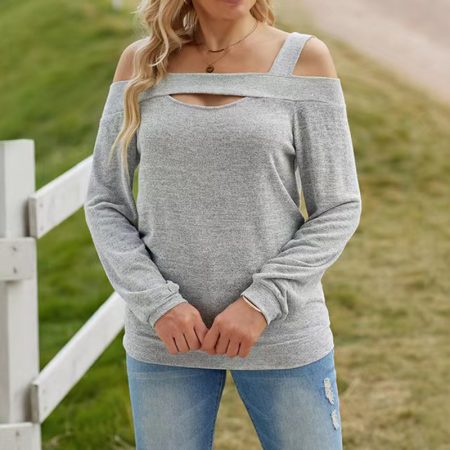 Womens Cold Shoulder Top Cut Out Long Sleeve Basic T Shirts Casual Blouse Tshirts