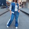 Women's Fashion Denim Stitching Long-sleeve Zipper Two-piece Set
