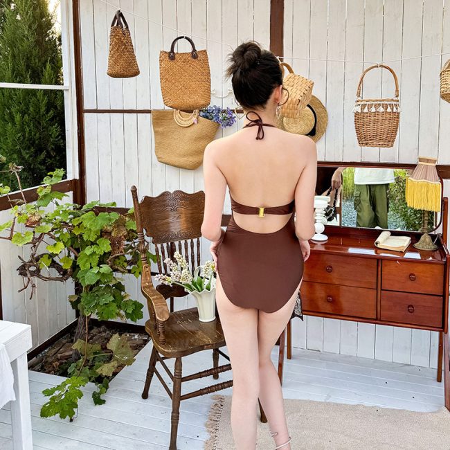 Simple Retro Beach Seaside Vacation One-piece Swimsuit