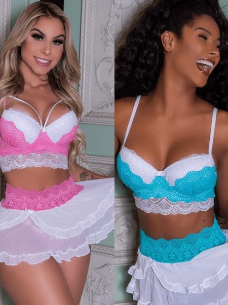 Women's Sexy Lingerie Pajamas-Dress Babydoll Thong Lingerie Lace Bra Set