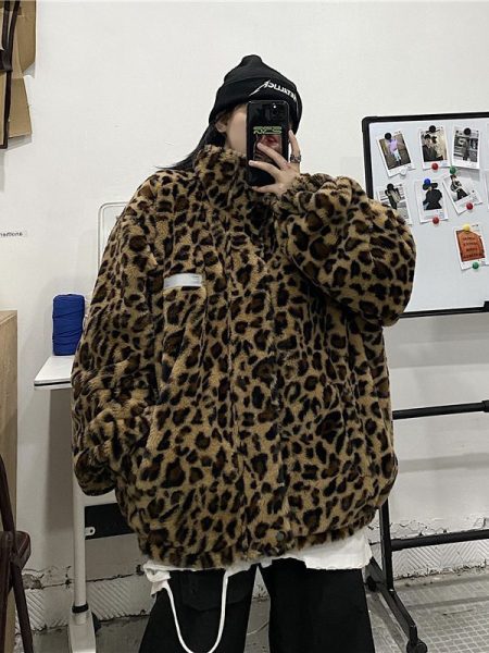 Loose Leopard Print Double-sided Trendy Reflective Jacket