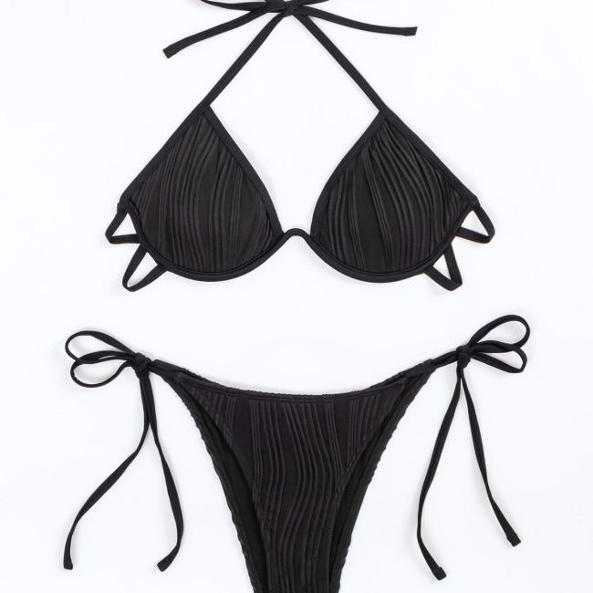 Solid Color Steel Bracket Style Bikini Suit European And American