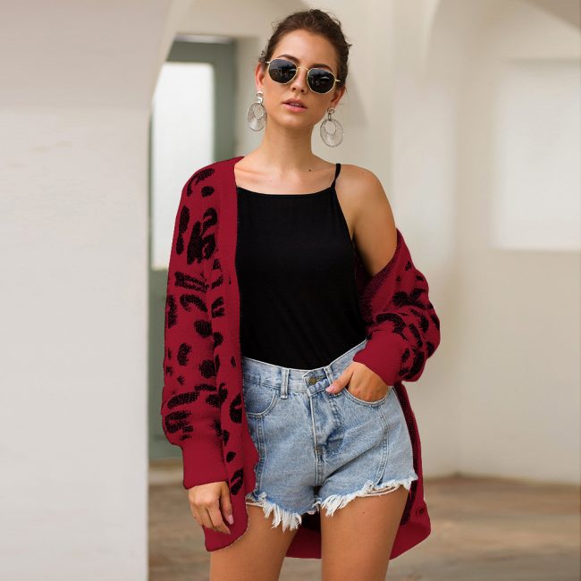 Long sleeve small cardigan leopard sweater