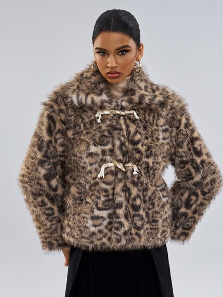 New Buckle Lapel Leopard Print Coat