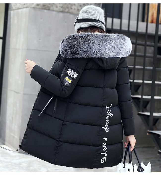 Women's Mid-Length Padded Jacket with Fur Collar
