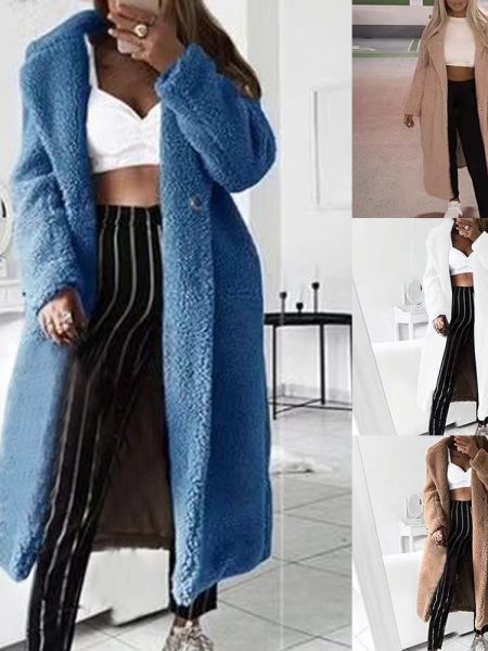 Solid color long coat faux fur coat soft plush thick