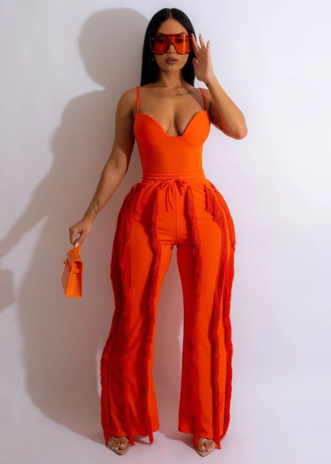 Solid Color Tassel Two-piece Suit