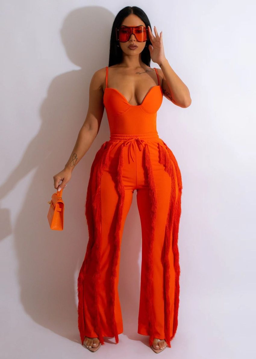 Solid Color Tassel Two-piece Suit