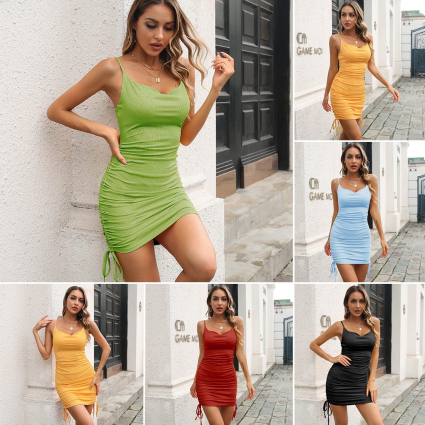 Backless Solid Color Dress Hip Skirt Women's New