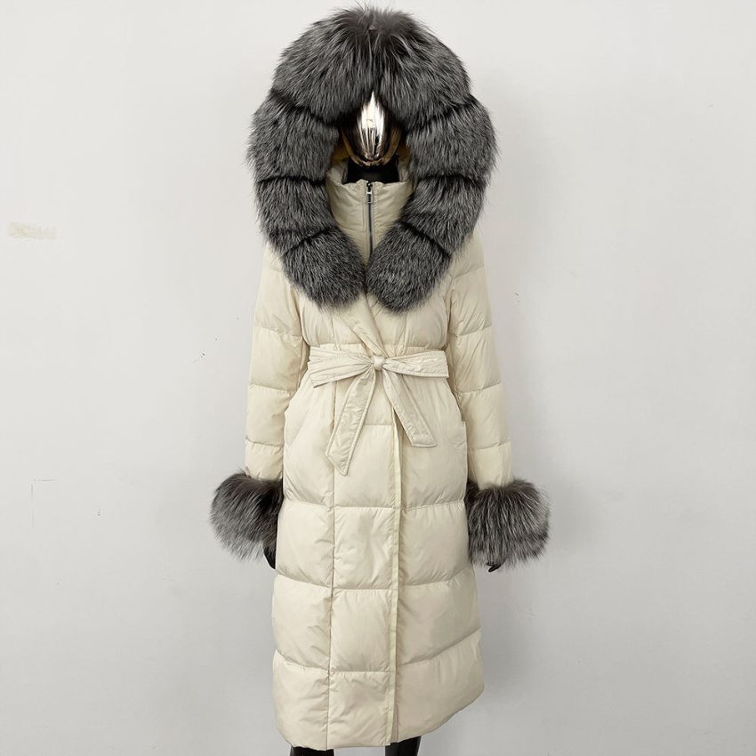 Thickened Long Section White Goose Down Slim Fit Women's Coat