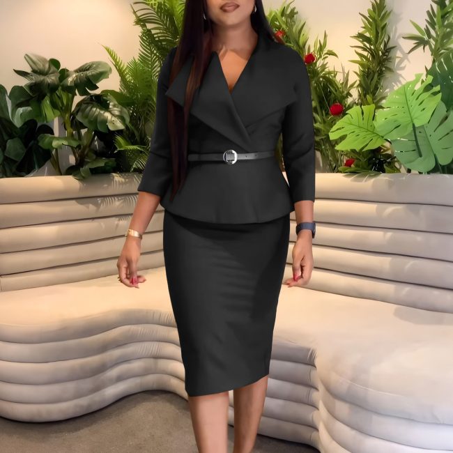 Fashion Large Lapel Waist-tight OL Dress