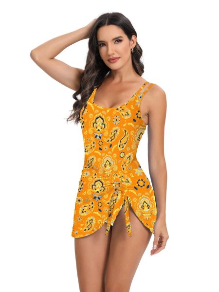 Bikini Conservative Swimwear Women's Plus Size One-piece Printed High Waist Swimsuit