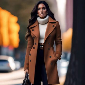 Elegant Women's Solid Color Double Breasted Woolen Coat