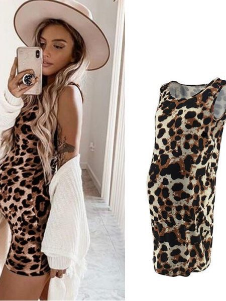 Leopard Dress Summer Sleeveless Pregnant Women