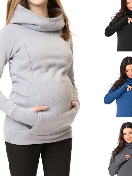 Pregnant women thick hooded sweater