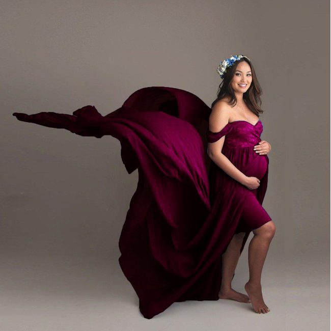 Women's Mercerized Cotton With Chiffon Pregnant Dress