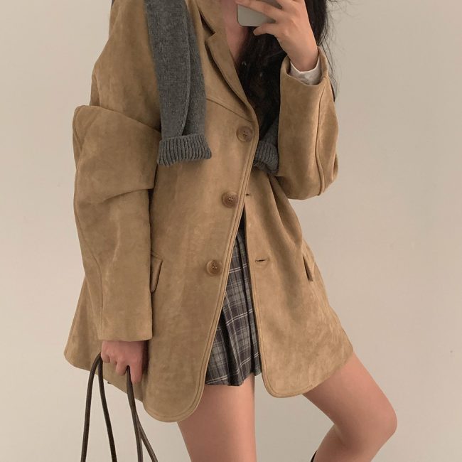 Single-breasted Loose Versatile Pocket Long Sleeve Suit Coat