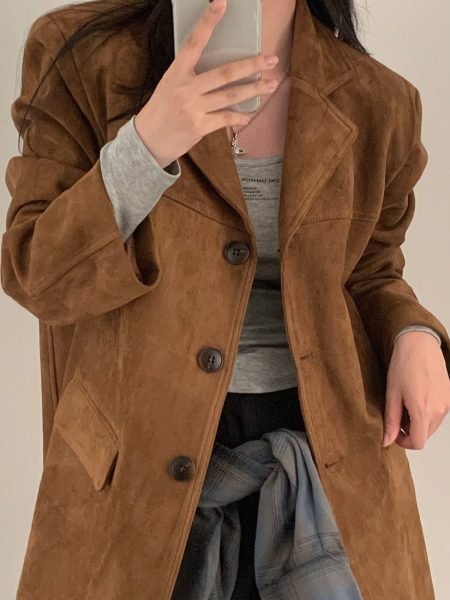 Single-breasted Loose Versatile Pocket Long Sleeve Suit Coat