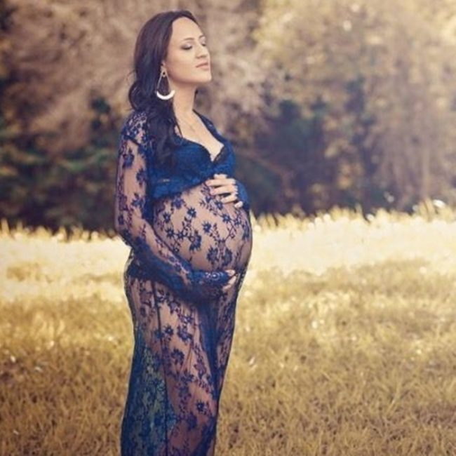 Sexy perspective lace dress, pregnant