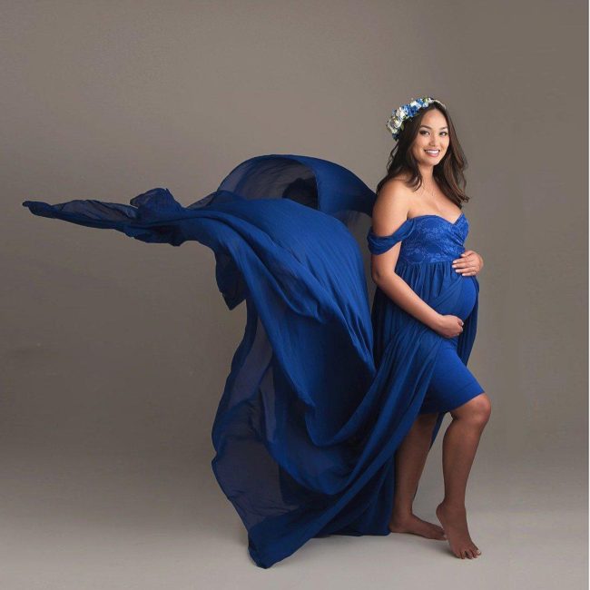 Women's Mercerized Cotton With Chiffon Pregnant Dress