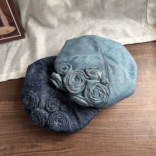 Korean Style Early Autumn New Rose Flower Embroidery High-grade Sense Elegance Retro Small Face Beret