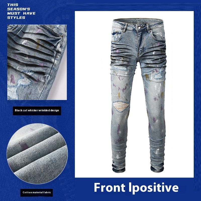 Ripped Jeans Men's Slim Fit Light Blue