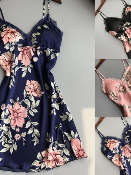 Robe Underwear women's night dress lace sleepwear Silk Satin