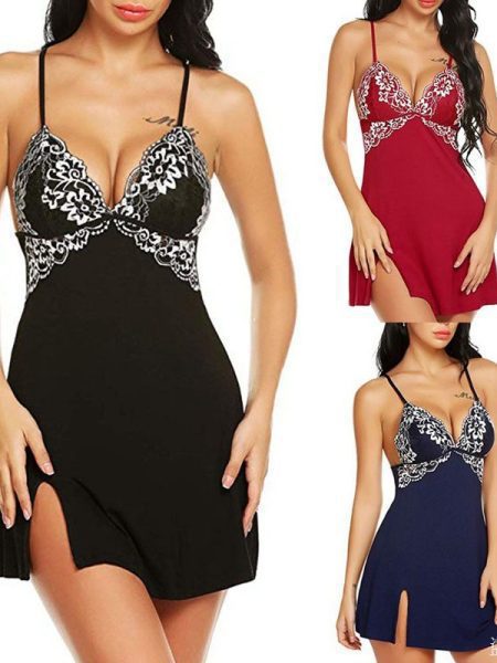 Gown Big Size Dress Embroidery  Lace Robe Sexy Night Wear