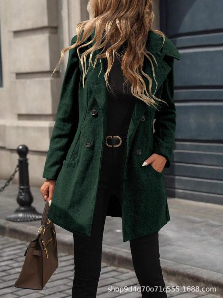 Solid Color Loose Fit Fashion Slim Hat Woolen Coat