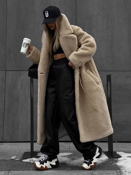 Women's Polyester Long Button Cashmere Coat