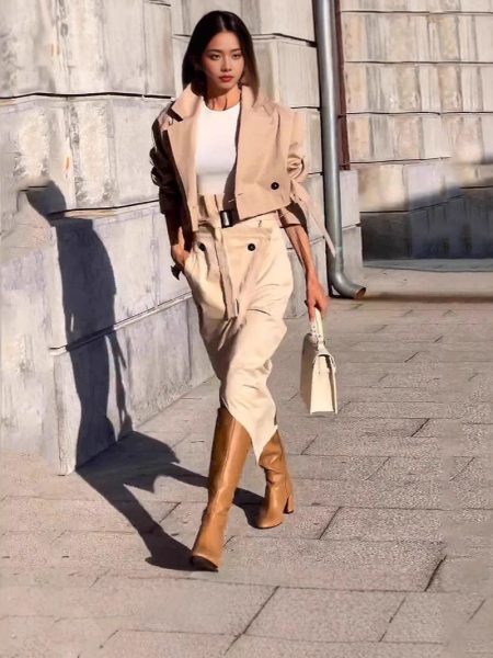 Women's Two-piece Casual Trousers With Solid Color Buckle Design