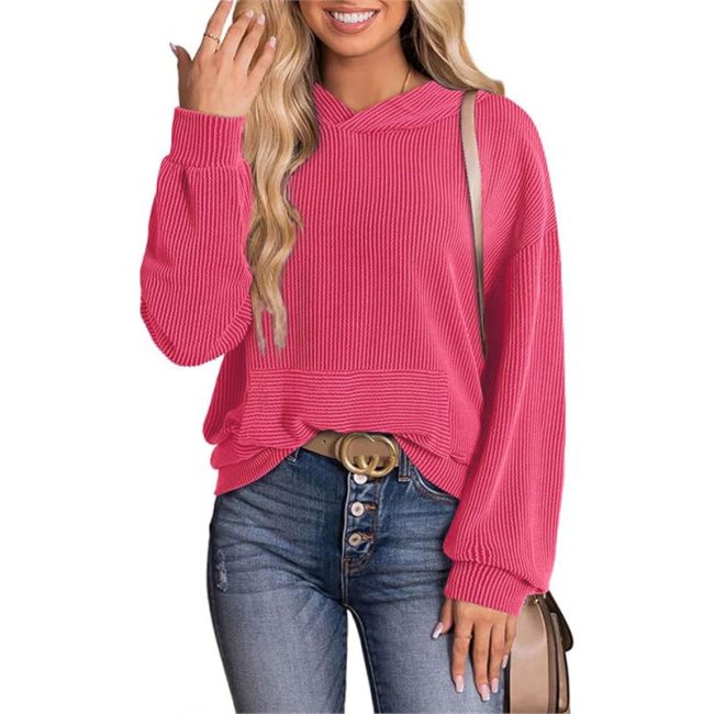 Cross Border Women's Loose Twisted Bar Hooded Sweater