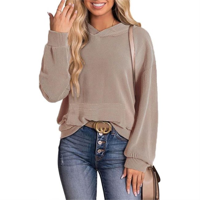 Cross Border Women's Loose Twisted Bar Hooded Sweater