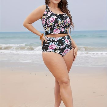 Women's Fashionable Plus-size Bikini Top With Sexy Floral Print