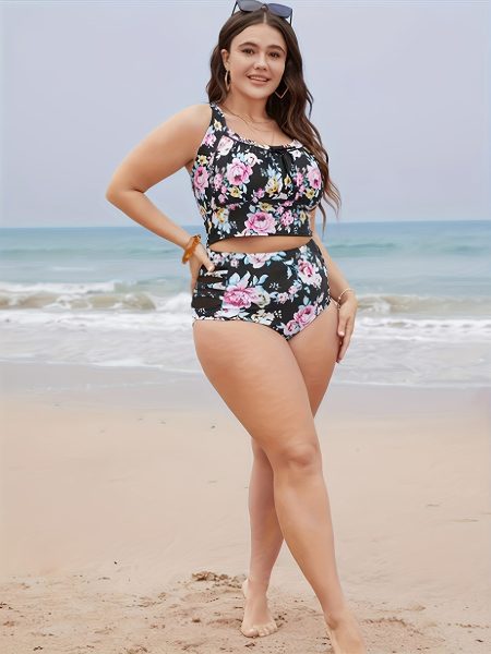 Women's Fashionable Plus-size Bikini Top With Sexy Floral Print