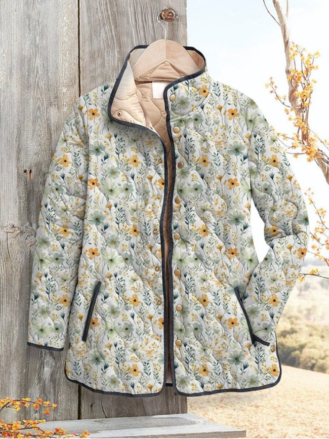 floral print cozy button sweater for ladies