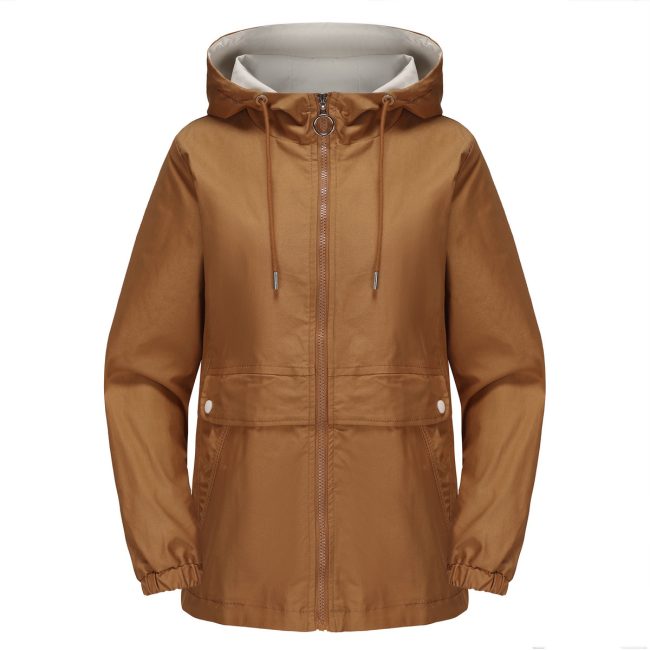 New Hooded Solid Color Trench Coat For Women