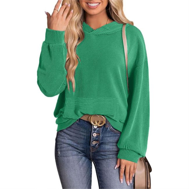 Cross Border Women's Loose Twisted Bar Hooded Sweater