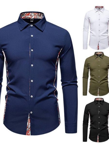 Casual Polo Collar Paisley Pattern Color Matching Casual Shirt