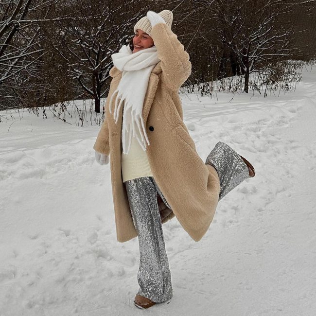 Women's Polyester Long Button Cashmere Coat