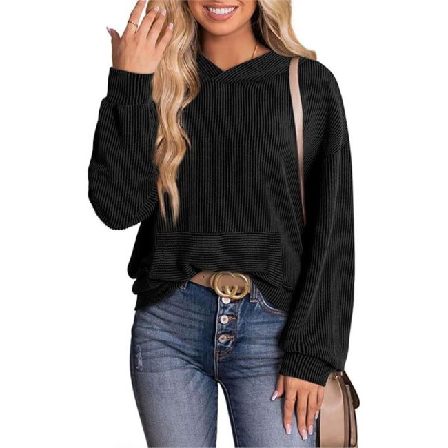 Cross Border Women's Loose Twisted Bar Hooded Sweater