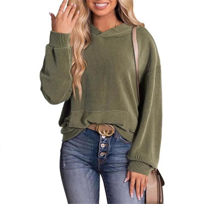 Cross Border Women's Loose Twisted Bar Hooded Sweater