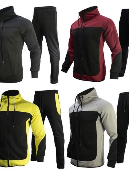 Men's Fashion Trendy Brand Contrast Color Sweatshirt Trousers Two-piece Set